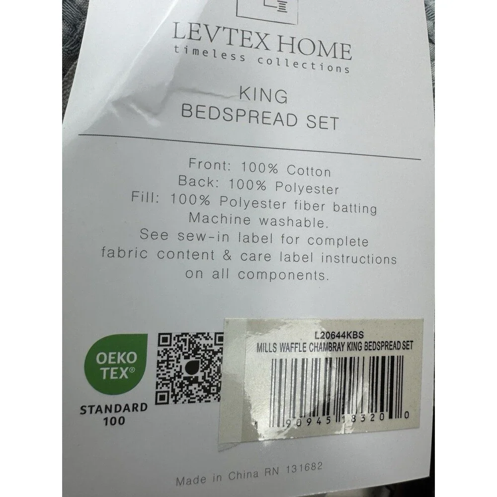 Levtex Home King Mills Waffle Bedspread Set NWT in Chambray